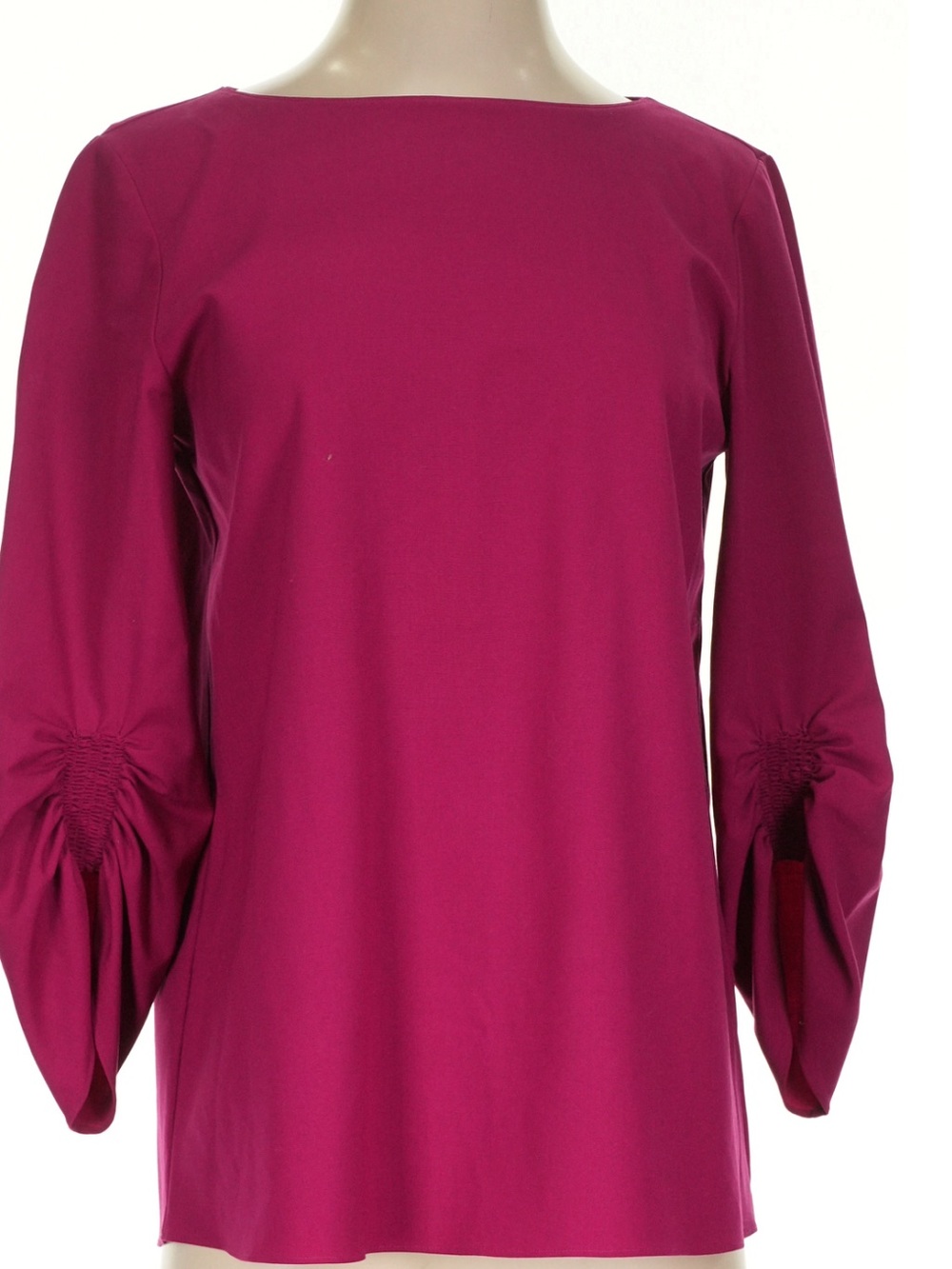 Lafayette 148 New York Deep Fuchsia Long-Sleeve Blouse with Ruched Sleeves Wool